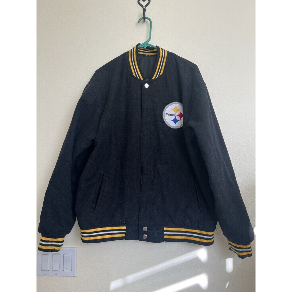 NFL Pittsburgh‎ Steelers JH Design Wool Reversible Jacket Black Embroiderd XL